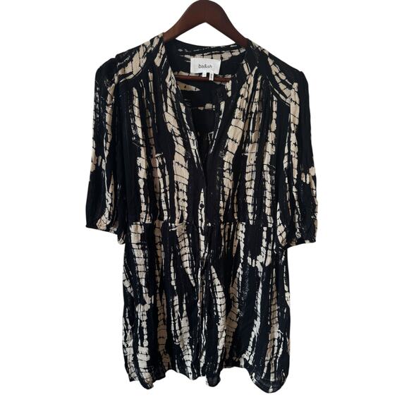 ba&sh Kenya Tie Dye Dress Size Large (3) Black Noir & Beige Metallic 3/4 Sleeves - Picture 2 of 13